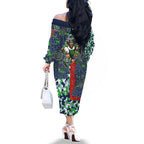Canberra Raiders ANZAC Family Matching Off The Shoulder Long Sleeve Dress and Hawaiian Shirt Indigenous Wave Pattern Poppy Remembrance Viking Warrior