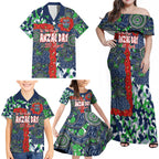 Canberra Raiders ANZAC Family Matching Off Shoulder Maxi Dress and Hawaiian Shirt Indigenous Wave Pattern Poppy Remembrance Viking Warrior