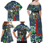 Canberra Raiders ANZAC Family Matching Off Shoulder Maxi Dress and Hawaiian Shirt Indigenous Wave Pattern Poppy Remembrance Viking Warrior