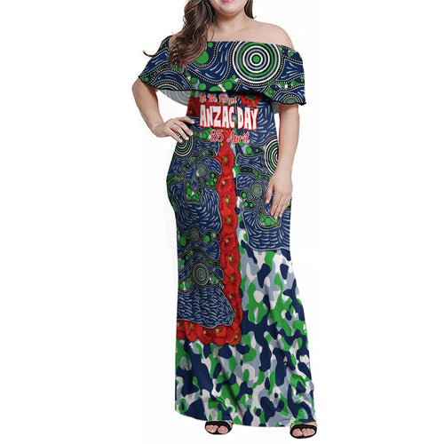 Canberra Raiders ANZAC Family Matching Off Shoulder Maxi Dress and Hawaiian Shirt Indigenous Wave Pattern Poppy Remembrance Viking Warrior