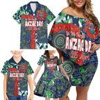 Canberra Raiders ANZAC Family Matching Off Shoulder Short Dress and Hawaiian Shirt Indigenous Wave Pattern Poppy Remembrance Viking Warrior