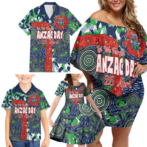 Canberra Raiders ANZAC Family Matching Off Shoulder Short Dress and Hawaiian Shirt Indigenous Wave Pattern Poppy Remembrance Viking Warrior