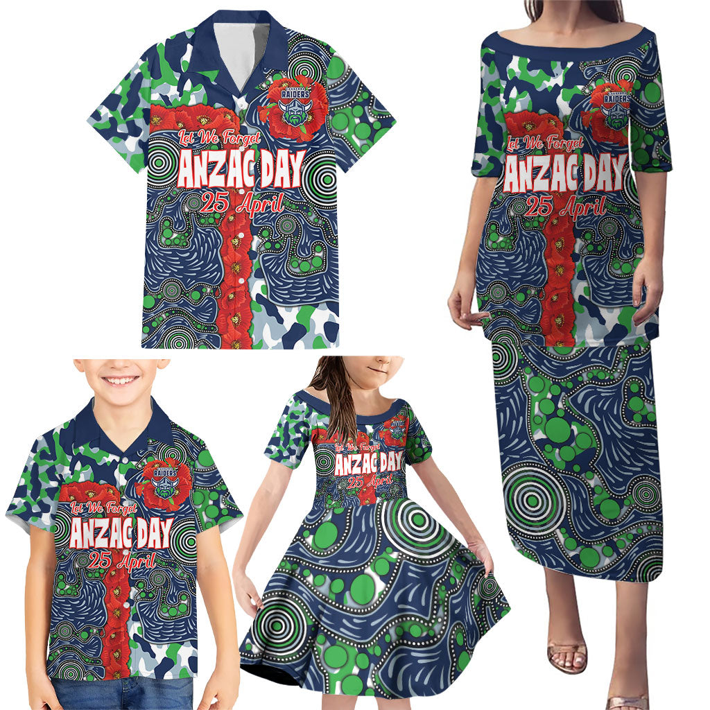 Canberra Raiders ANZAC Family Matching Puletasi and Hawaiian Shirt Indigenous Wave Pattern Poppy Remembrance Viking Warrior