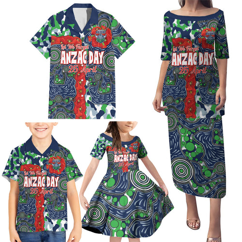 Canberra Raiders ANZAC Family Matching Puletasi and Hawaiian Shirt Indigenous Wave Pattern Poppy Remembrance Viking Warrior