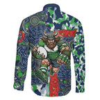 Canberra Raiders ANZAC Family Matching Puletasi and Hawaiian Shirt Indigenous Wave Pattern Poppy Remembrance Viking Warrior