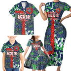 Canberra Raiders ANZAC Family Matching Short Sleeve Bodycon Dress and Hawaiian Shirt Indigenous Wave Pattern Poppy Remembrance Viking Warrior