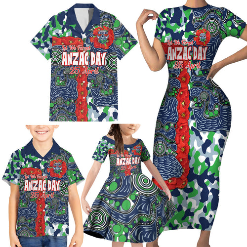 Canberra Raiders ANZAC Family Matching Short Sleeve Bodycon Dress and Hawaiian Shirt Indigenous Wave Pattern Poppy Remembrance Viking Warrior