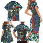Canberra Raiders ANZAC Family Matching Short Sleeve Bodycon Dress and Hawaiian Shirt Indigenous Wave Pattern Poppy Remembrance Viking Warrior
