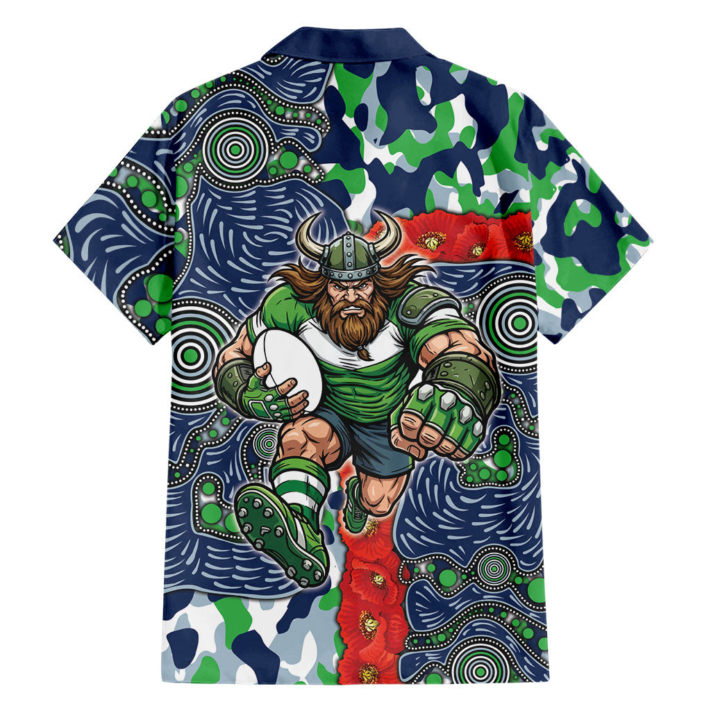 Canberra Raiders ANZAC Family Matching Short Sleeve Bodycon Dress and Hawaiian Shirt Indigenous Wave Pattern Poppy Remembrance Viking Warrior