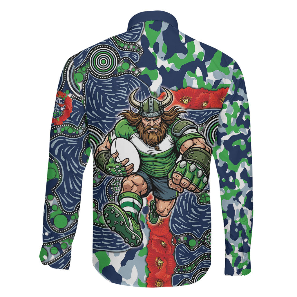 Canberra Raiders ANZAC Family Matching Short Sleeve Bodycon Dress and Hawaiian Shirt Indigenous Wave Pattern Poppy Remembrance Viking Warrior