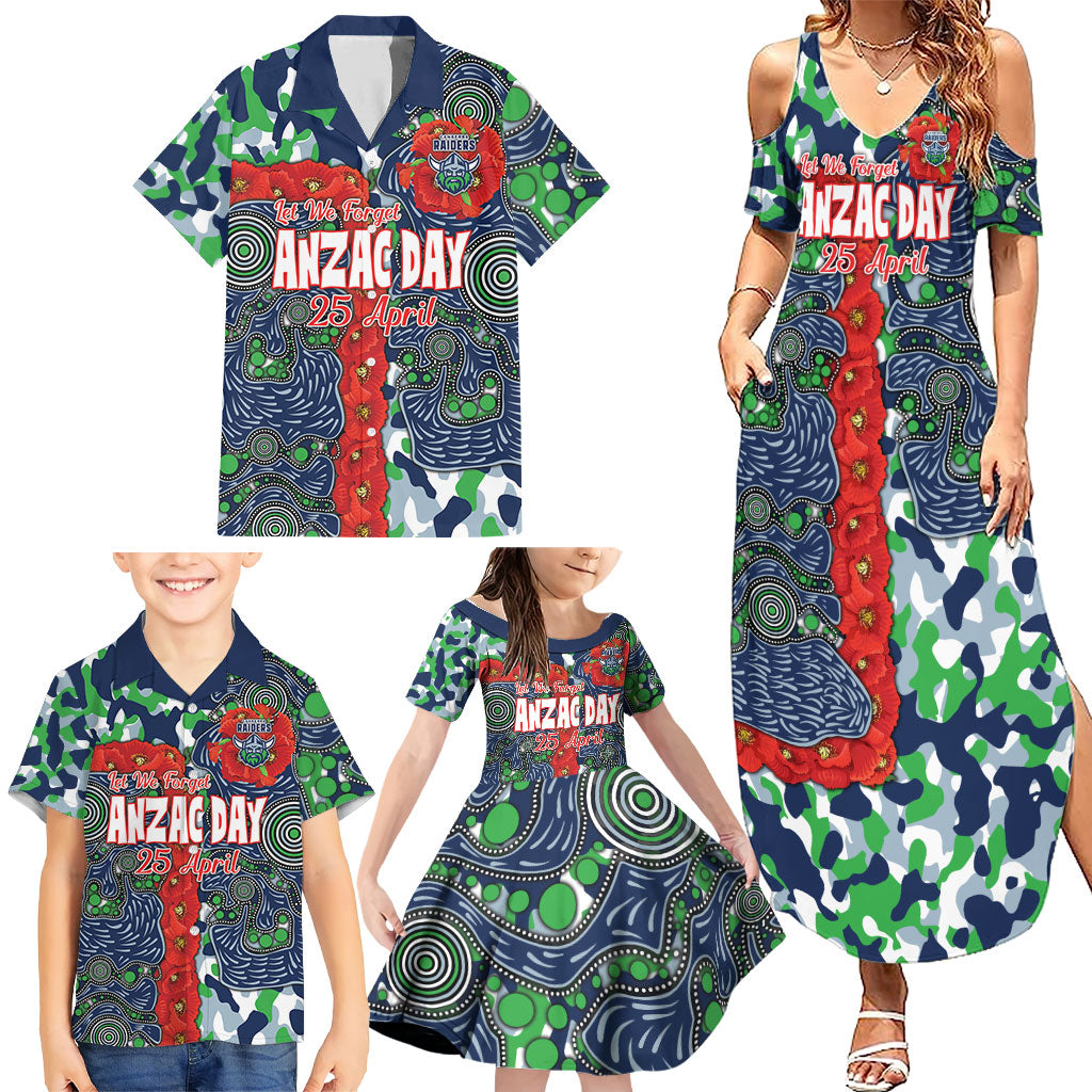 Canberra Raiders ANZAC Family Matching Summer Maxi Dress and Hawaiian Shirt Indigenous Wave Pattern Poppy Remembrance Viking Warrior