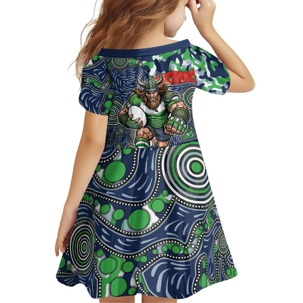 Canberra Raiders ANZAC Family Matching Summer Maxi Dress and Hawaiian Shirt Indigenous Wave Pattern Poppy Remembrance Viking Warrior