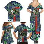Canberra Raiders ANZAC Family Matching Summer Maxi Dress and Hawaiian Shirt Indigenous Wave Pattern Poppy Remembrance Viking Warrior