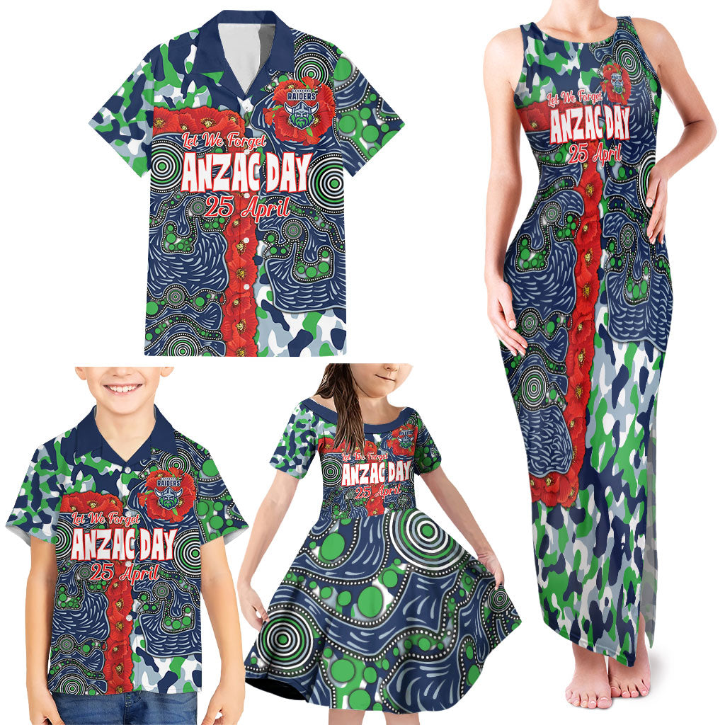 Canberra Raiders ANZAC Family Matching Tank Maxi Dress and Hawaiian Shirt Indigenous Wave Pattern Poppy Remembrance Viking Warrior