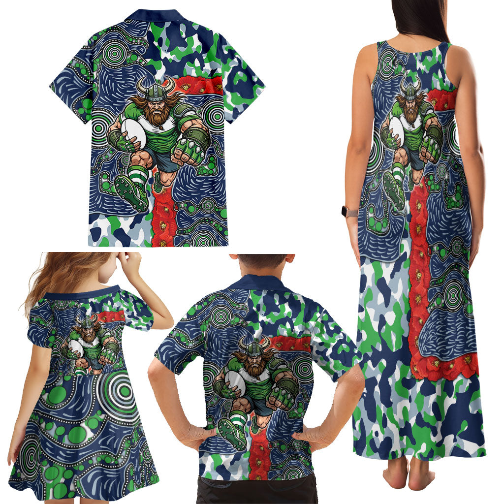 Canberra Raiders ANZAC Family Matching Tank Maxi Dress and Hawaiian Shirt Indigenous Wave Pattern Poppy Remembrance Viking Warrior