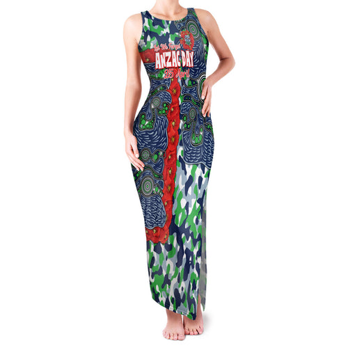 Canberra Raiders ANZAC Family Matching Tank Maxi Dress and Hawaiian Shirt Indigenous Wave Pattern Poppy Remembrance Viking Warrior