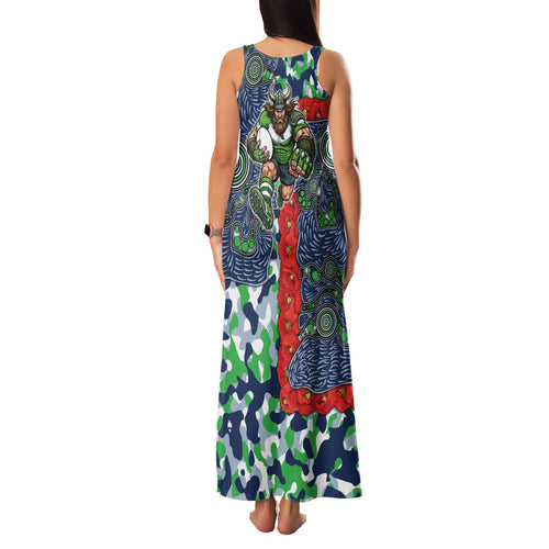 Canberra Raiders ANZAC Family Matching Tank Maxi Dress and Hawaiian Shirt Indigenous Wave Pattern Poppy Remembrance Viking Warrior