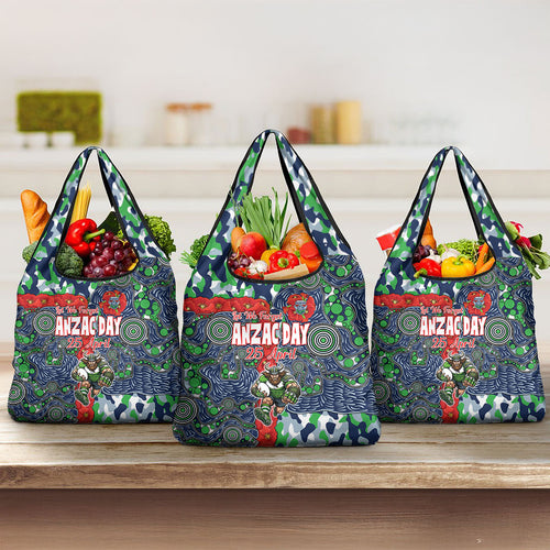 Canberra Raiders ANZAC Grocery Bag Indigenous Wave Pattern Poppy Remembrance Viking Warrior