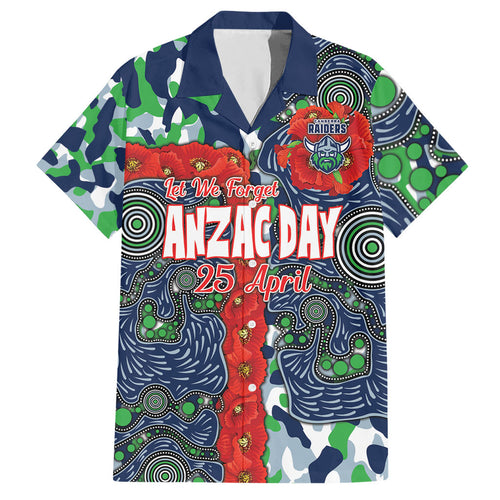 Canberra Raiders ANZAC Hawaiian Shirt Indigenous Wave Pattern Poppy Remembrance Viking Warrior