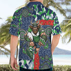 Canberra Raiders ANZAC Hawaiian Shirt Indigenous Wave Pattern Poppy Remembrance Viking Warrior
