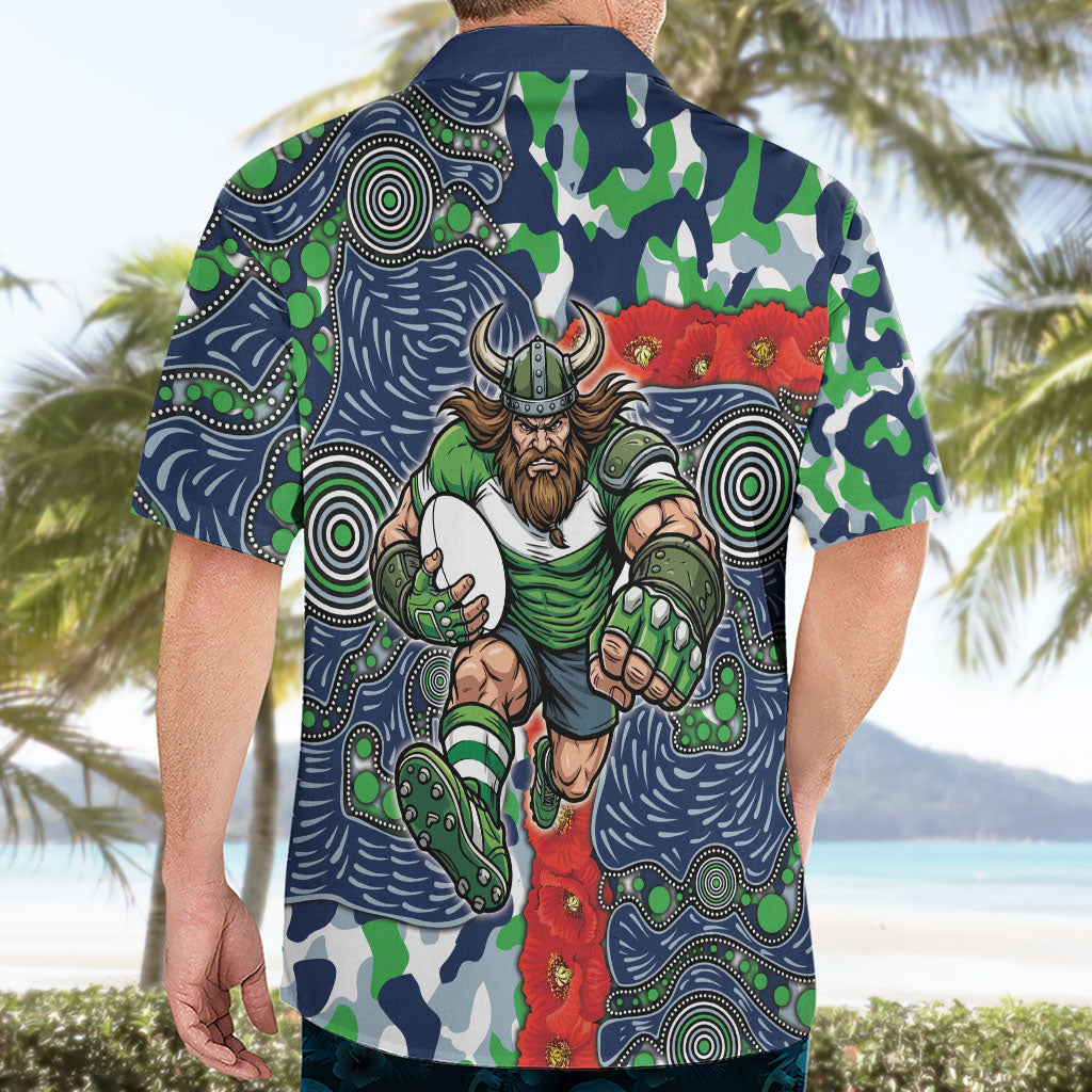Canberra Raiders ANZAC Hawaiian Shirt Indigenous Wave Pattern Poppy Remembrance Viking Warrior