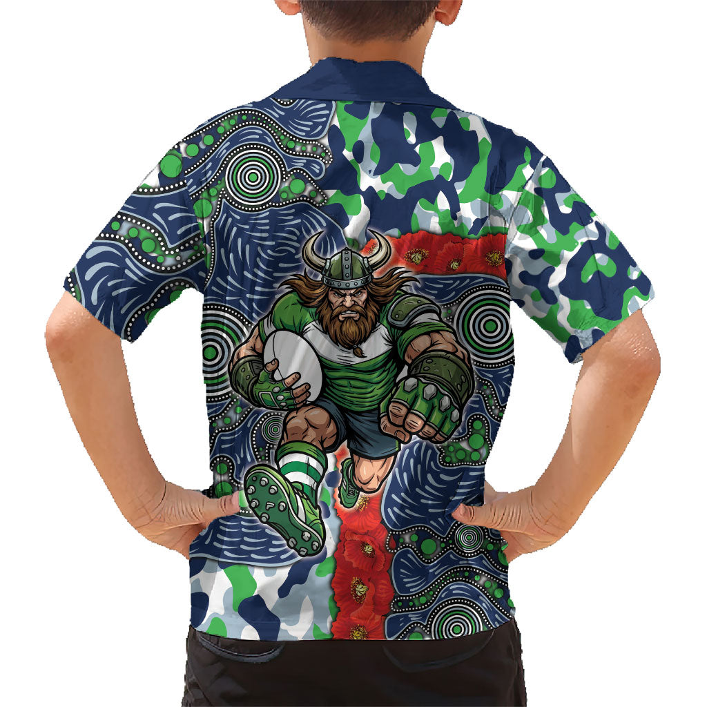 Canberra Raiders ANZAC Hawaiian Shirt Indigenous Wave Pattern Poppy Remembrance Viking Warrior
