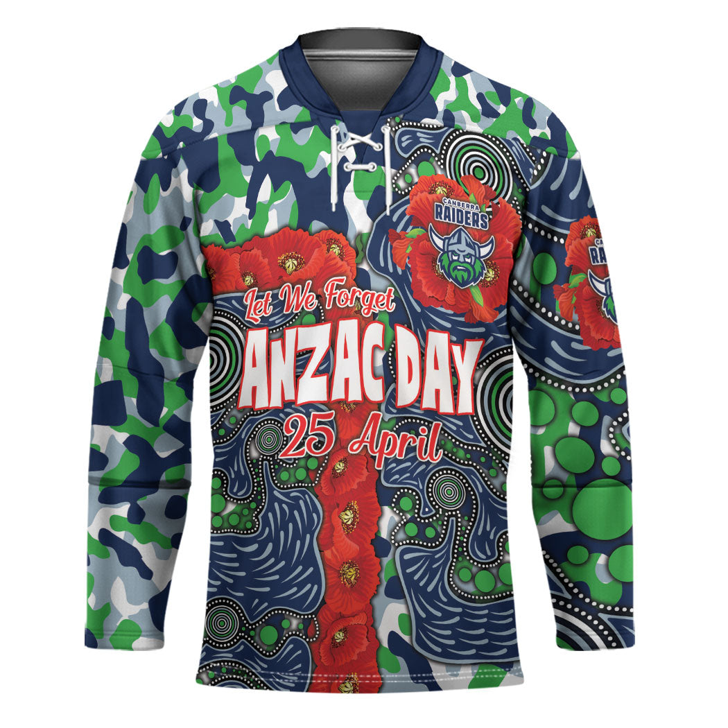 Canberra Raiders ANZAC Hockey Jersey Indigenous Wave Pattern Poppy Remembrance Viking Warrior