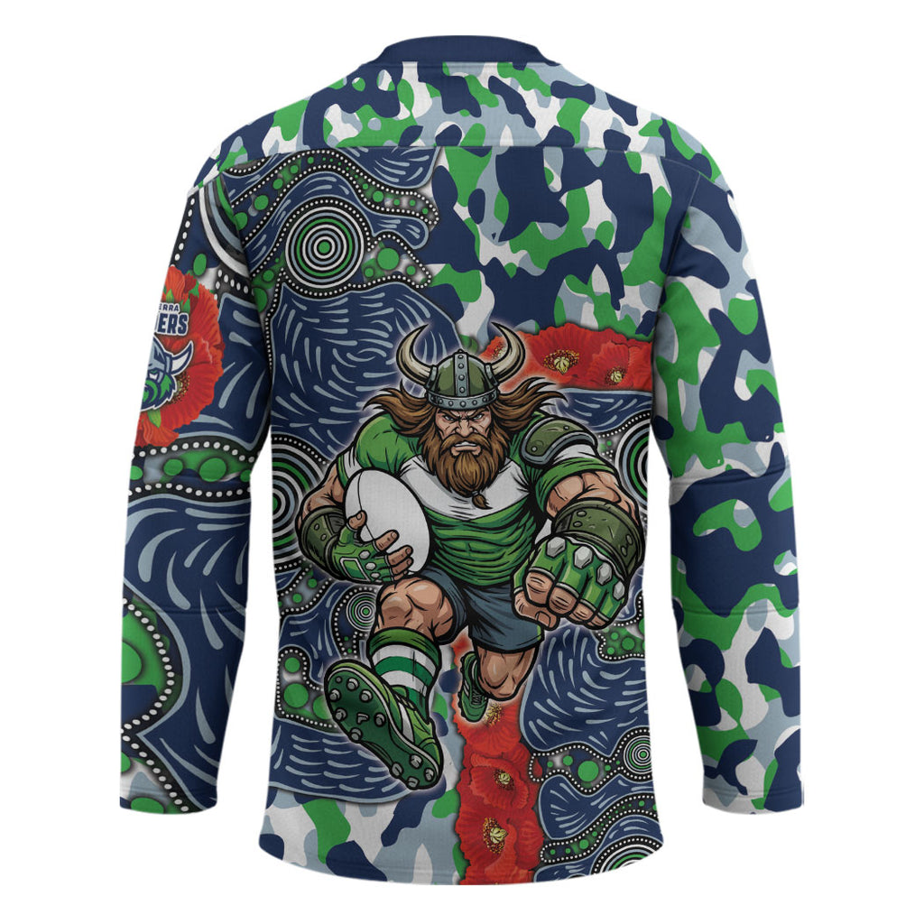 Canberra Raiders ANZAC Hockey Jersey Indigenous Wave Pattern Poppy Remembrance Viking Warrior