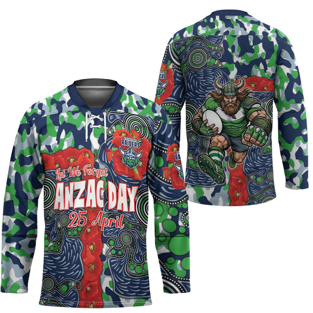 Canberra Raiders ANZAC Hockey Jersey Indigenous Wave Pattern Poppy Remembrance Viking Warrior