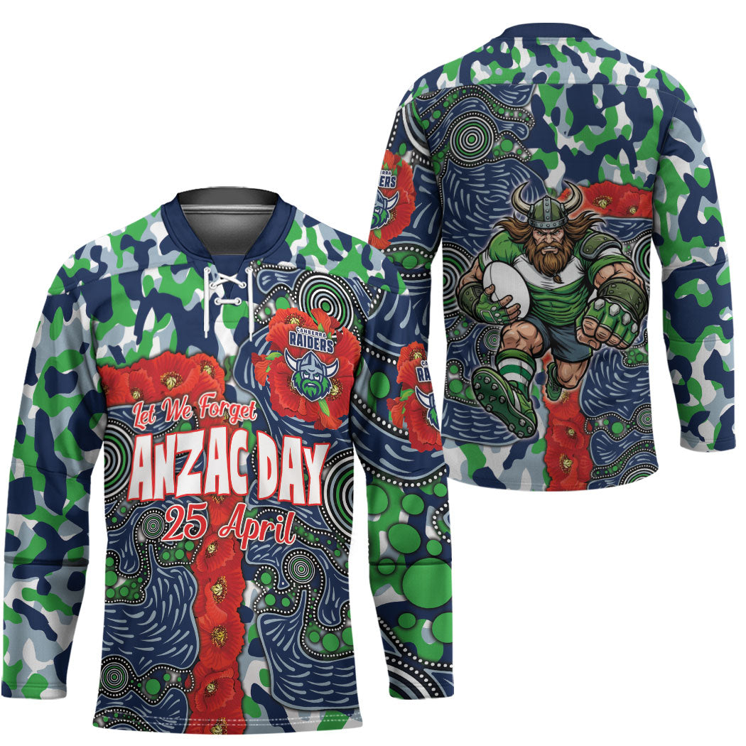 Canberra Raiders ANZAC Hockey Jersey Indigenous Wave Pattern Poppy Remembrance Viking Warrior