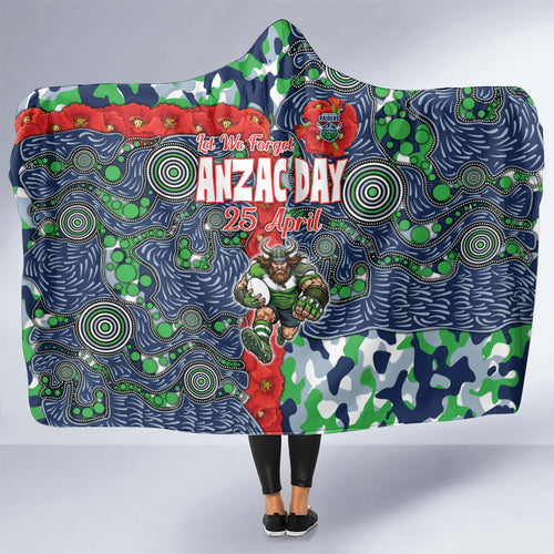 Canberra Raiders ANZAC Hooded Blanket Indigenous Wave Pattern Poppy Remembrance Viking Warrior