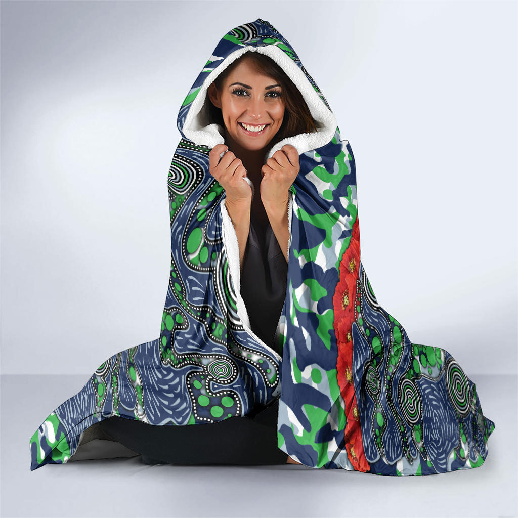 Canberra Raiders ANZAC Hooded Blanket Indigenous Wave Pattern Poppy Remembrance Viking Warrior