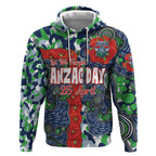 Canberra Raiders ANZAC Hoodie Indigenous Wave Pattern Poppy Remembrance Viking Warrior