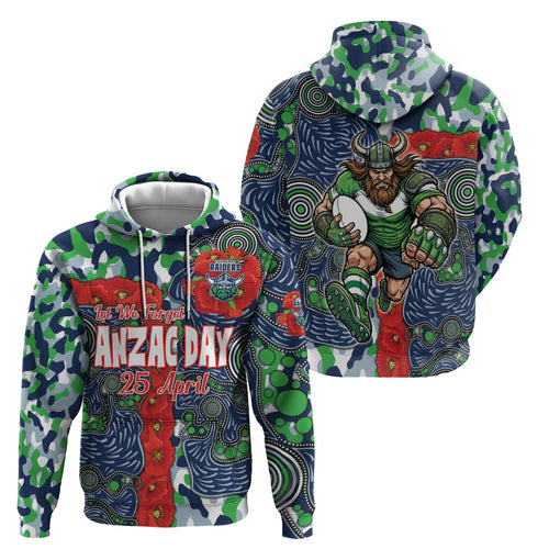 Canberra Raiders ANZAC Hoodie Indigenous Wave Pattern Poppy Remembrance Viking Warrior