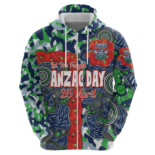 Canberra Raiders ANZAC Hoodie Indigenous Wave Pattern Poppy Remembrance Viking Warrior