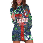 Canberra Raiders ANZAC Hoodie Dress Indigenous Wave Pattern Poppy Remembrance Viking Warrior