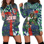 Canberra Raiders ANZAC Hoodie Dress Indigenous Wave Pattern Poppy Remembrance Viking Warrior