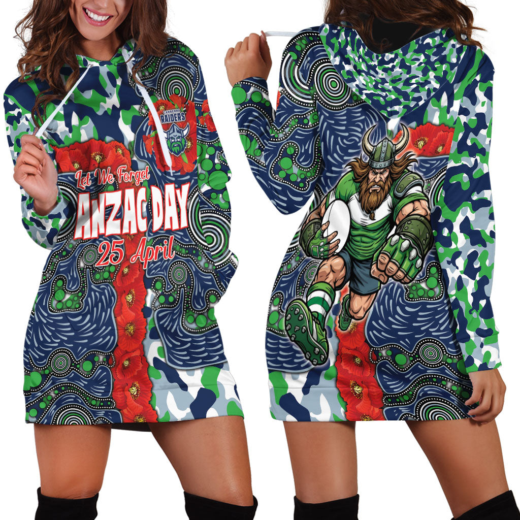 Canberra Raiders ANZAC Hoodie Dress Indigenous Wave Pattern Poppy Remembrance Viking Warrior