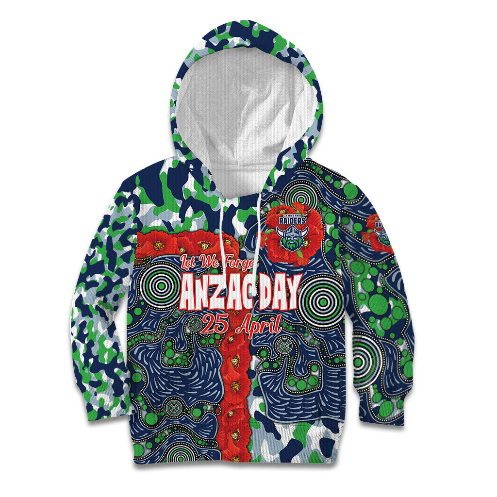 Canberra Raiders ANZAC Kid Hoodie Indigenous Wave Pattern Poppy Remembrance Viking Warrior