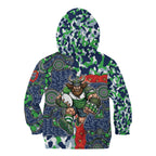 Canberra Raiders ANZAC Kid Hoodie Indigenous Wave Pattern Poppy Remembrance Viking Warrior