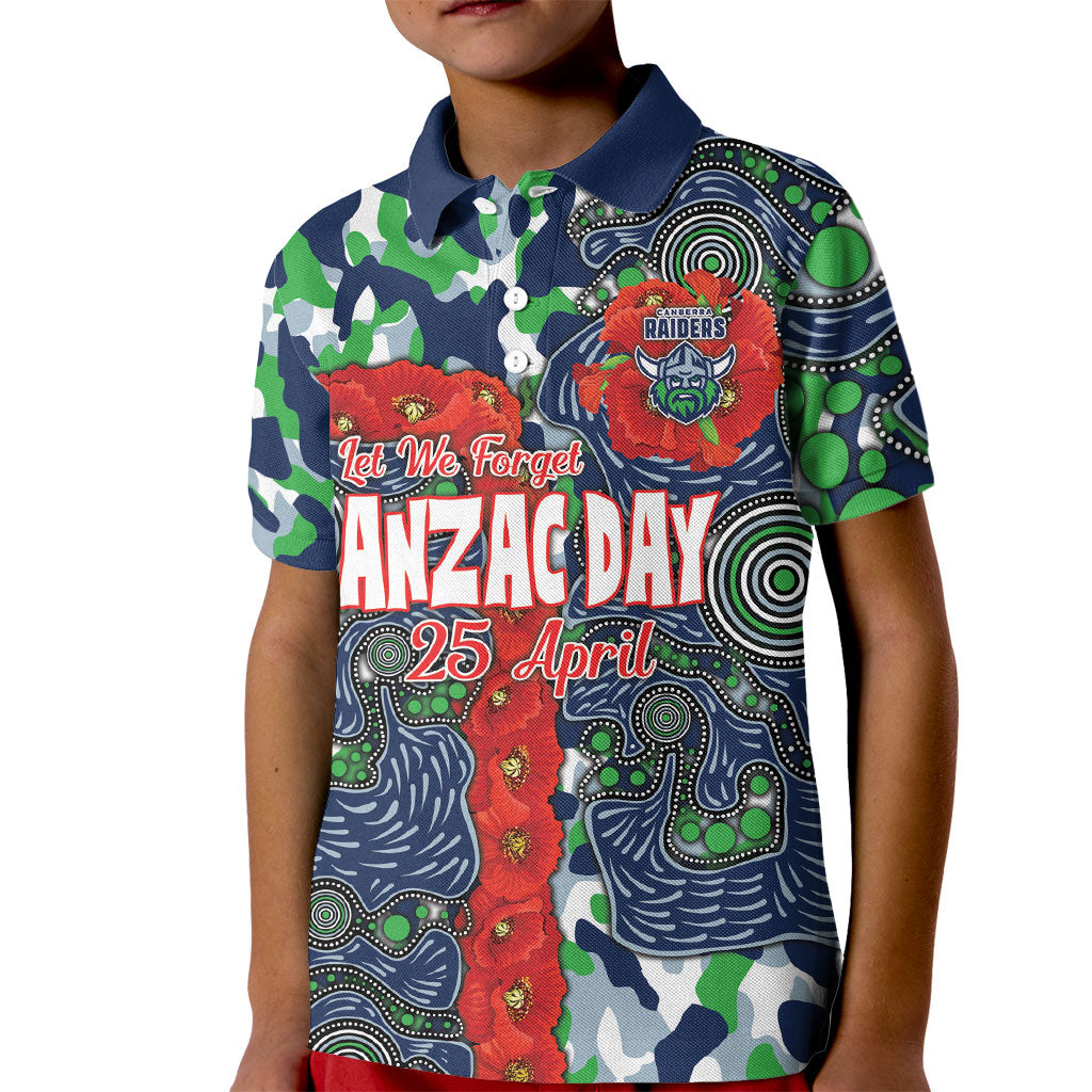 Canberra Raiders ANZAC Kid Polo Shirt Indigenous Wave Pattern Poppy Remembrance Viking Warrior