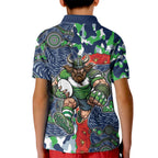 Canberra Raiders ANZAC Kid Polo Shirt Indigenous Wave Pattern Poppy Remembrance Viking Warrior