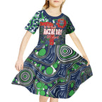 Canberra Raiders ANZAC Kid Short Sleeve Dress Indigenous Wave Pattern Poppy Remembrance Viking Warrior
