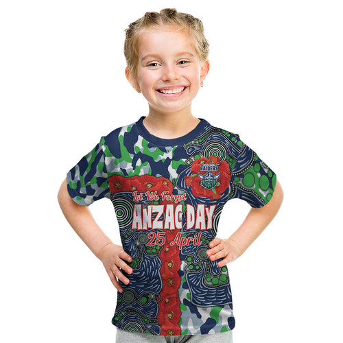 Canberra Raiders ANZAC Kid T Shirt Indigenous Wave Pattern Poppy Remembrance Viking Warrior