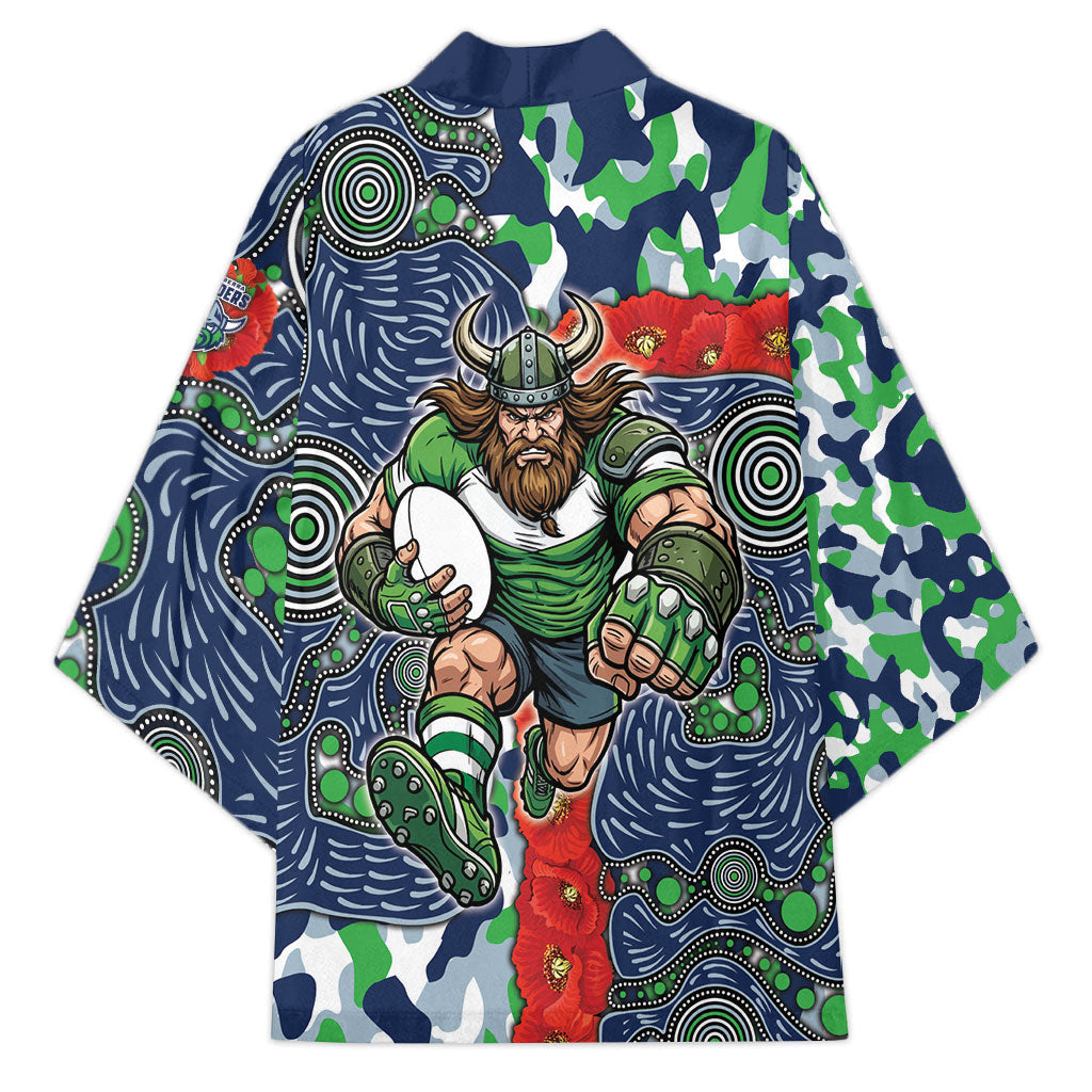 Canberra Raiders ANZAC Kimono Indigenous Wave Pattern Poppy Remembrance Viking Warrior