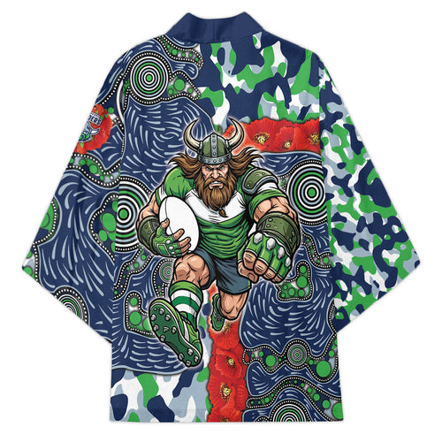 Canberra Raiders ANZAC Kimono Indigenous Wave Pattern Poppy Remembrance Viking Warrior
