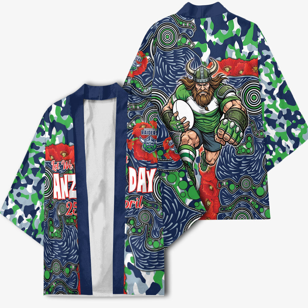 Canberra Raiders ANZAC Kimono Indigenous Wave Pattern Poppy Remembrance Viking Warrior