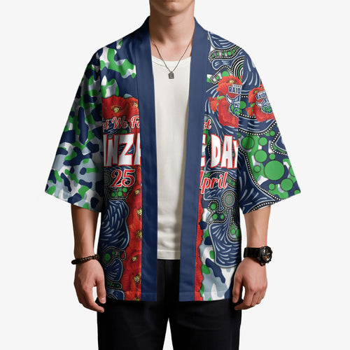 Canberra Raiders ANZAC Kimono Indigenous Wave Pattern Poppy Remembrance Viking Warrior