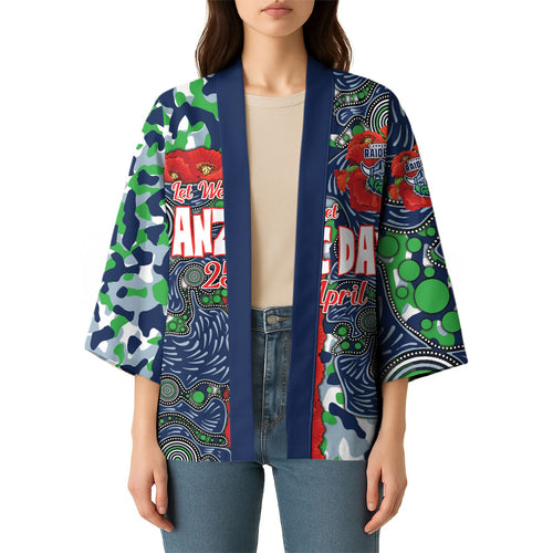 Canberra Raiders ANZAC Kimono Indigenous Wave Pattern Poppy Remembrance Viking Warrior