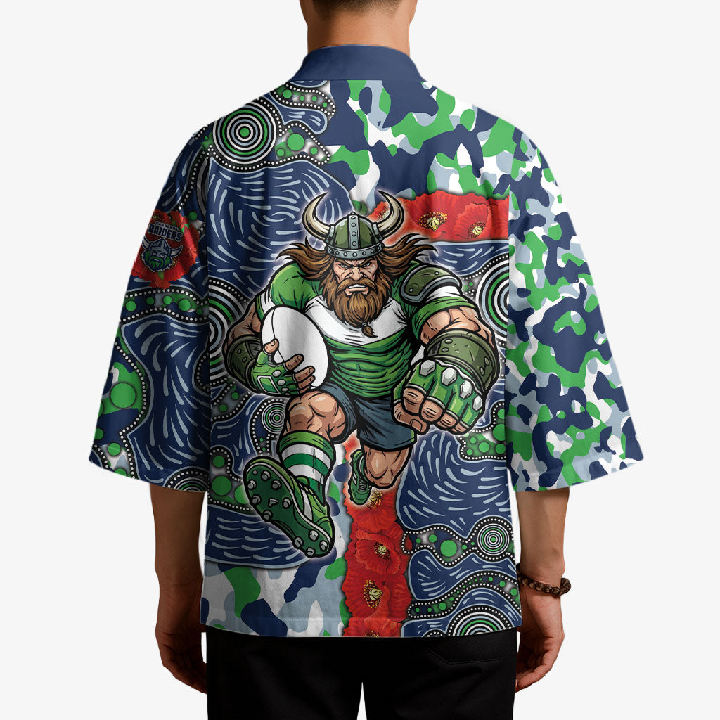 Canberra Raiders ANZAC Kimono Indigenous Wave Pattern Poppy Remembrance Viking Warrior